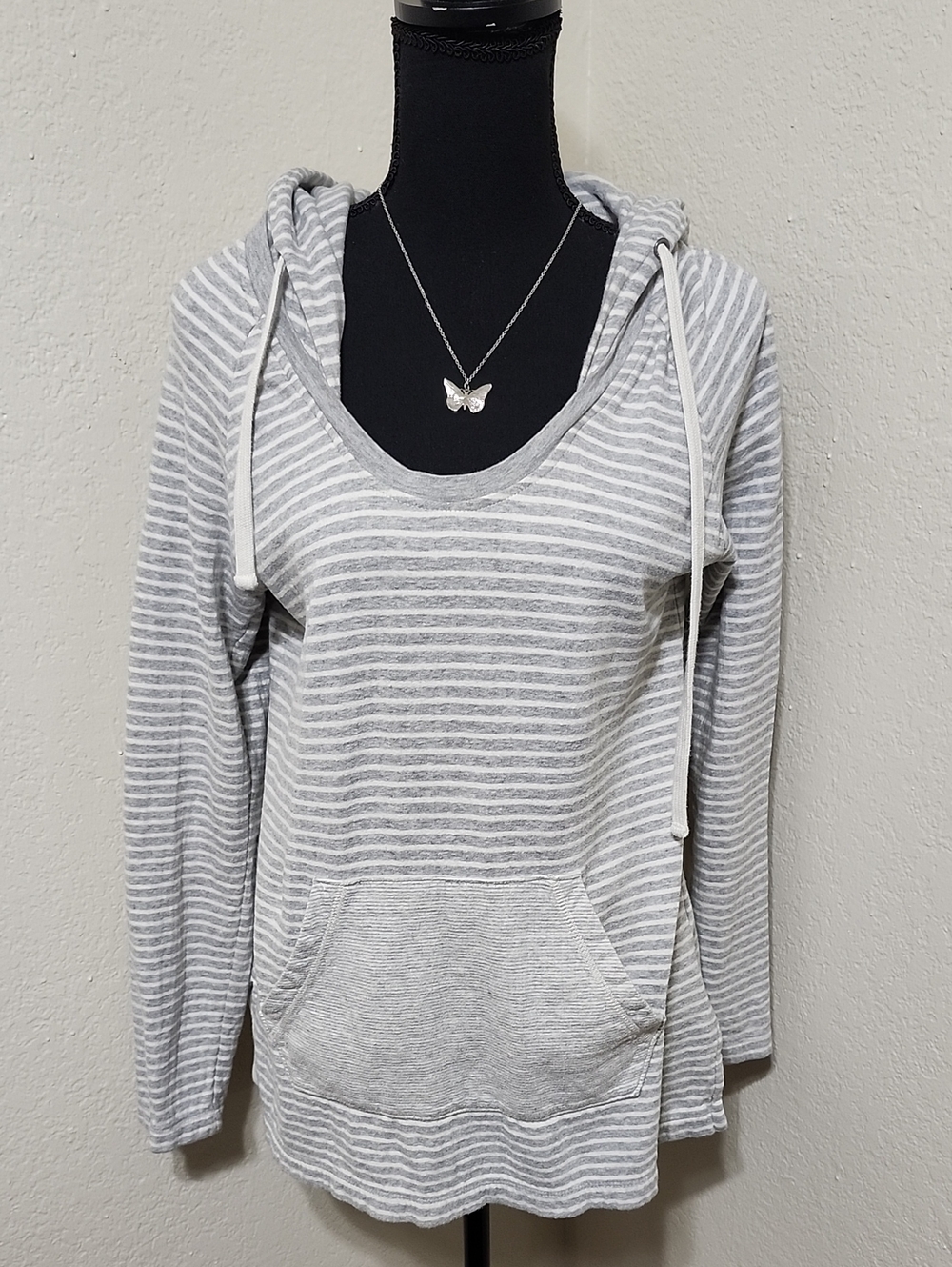Standard James Perse Striped Pullover Hoodie Gray White Size 3 L Quiet Luxury